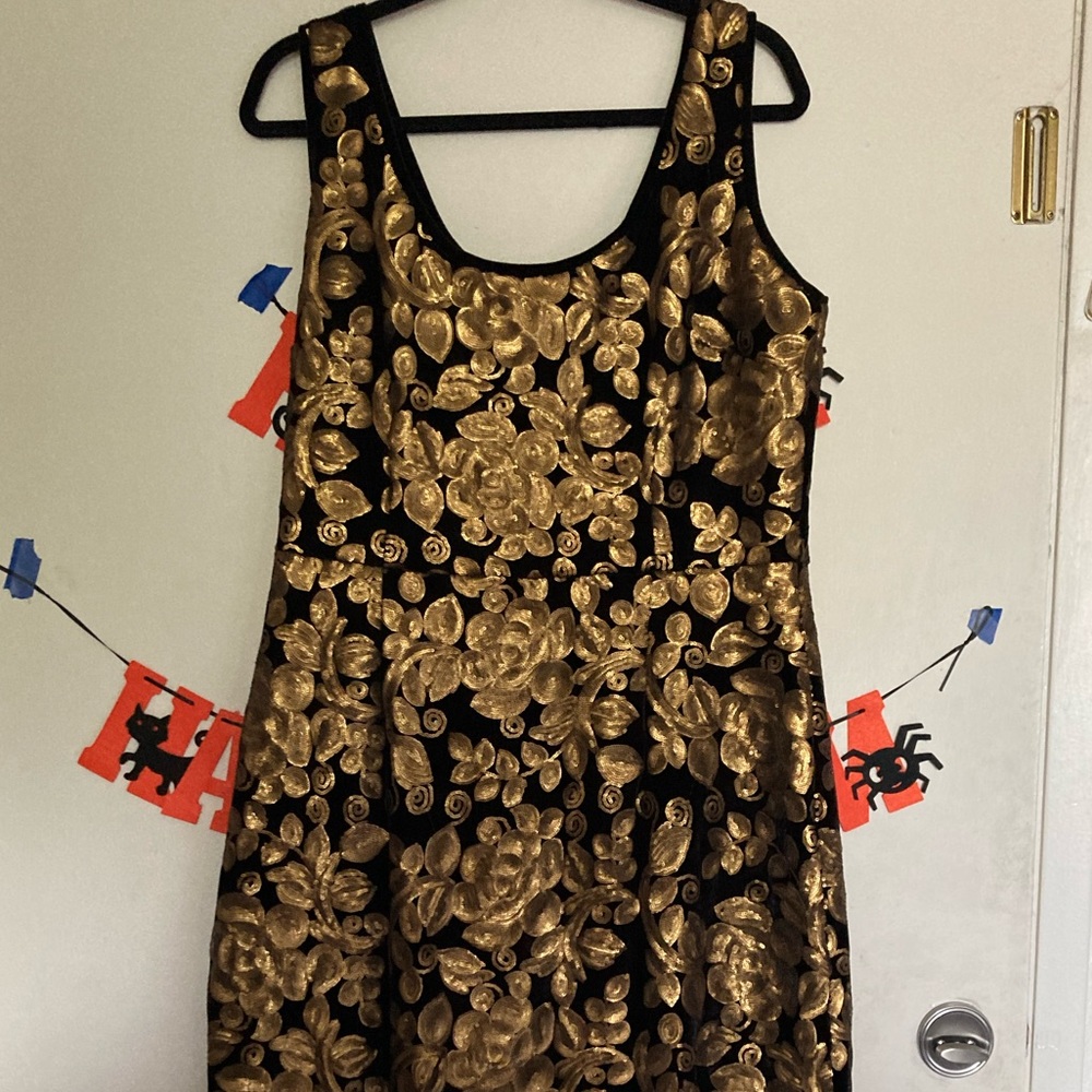 Tatyana Gold and Black Sequin and Soft Velvet MIDI Dress - Picture 2 of 6